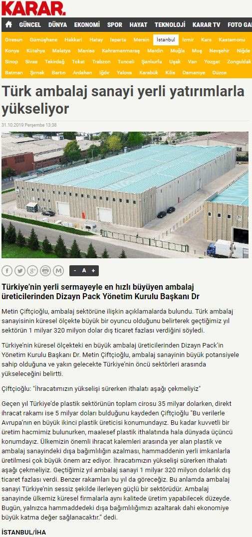 Türk ambalaj sanayi yerli yatırımlarla yükseliyor - Karar